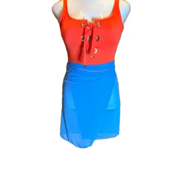 TINIBIKINI SWIMWEAR Sheer Turquoise Blue Bathing Suit Coverup Wrap Size M - Picture 3 of 5